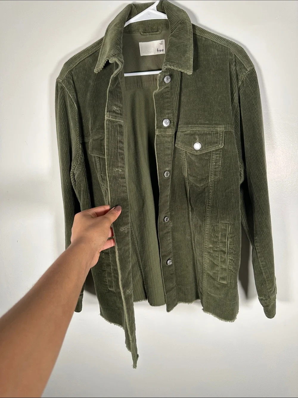 Wilfred Free Corduroy Jacket XS Oversized Olive Green Button Front